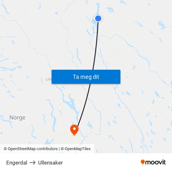 Engerdal to Ullensaker map