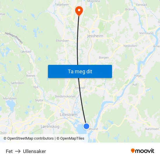 Fet to Ullensaker map