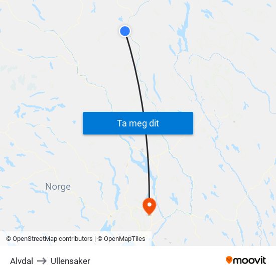 Alvdal to Ullensaker map