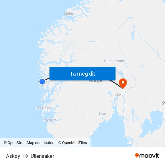 Askøy to Ullensaker map