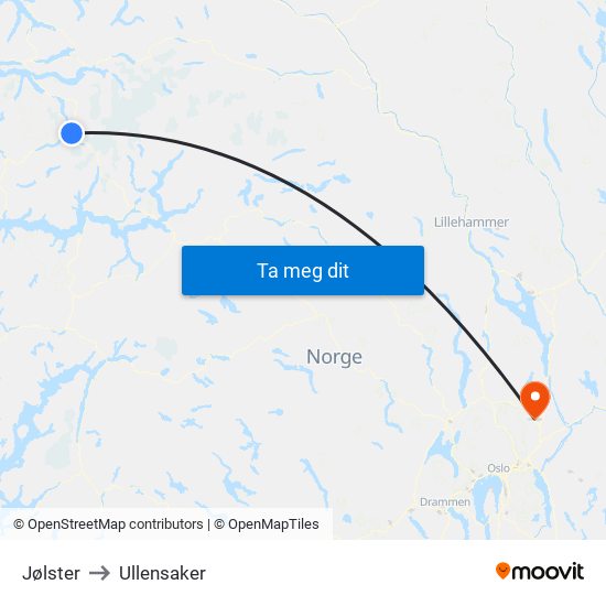 Jølster to Ullensaker map