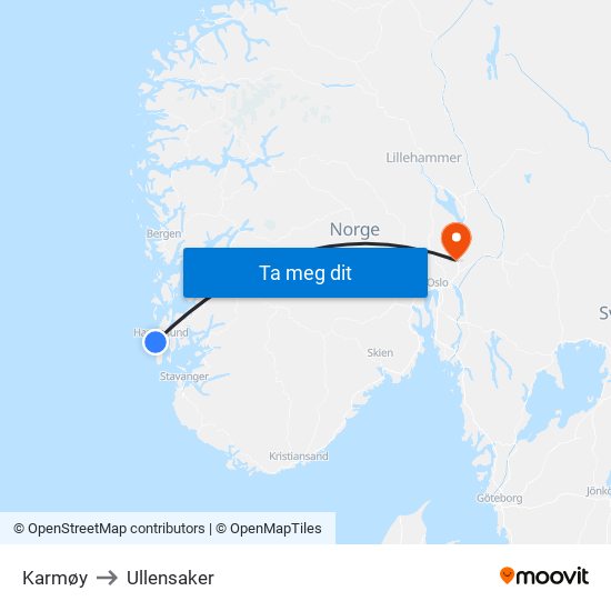 Karmøy to Ullensaker map