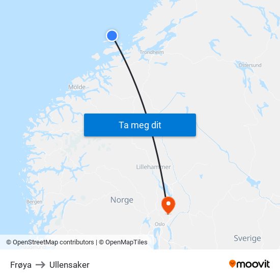 Frøya to Ullensaker map