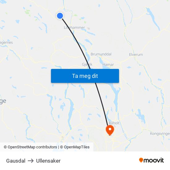 Gausdal to Ullensaker map