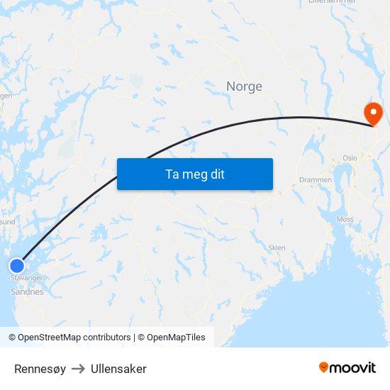 Rennesøy to Ullensaker map