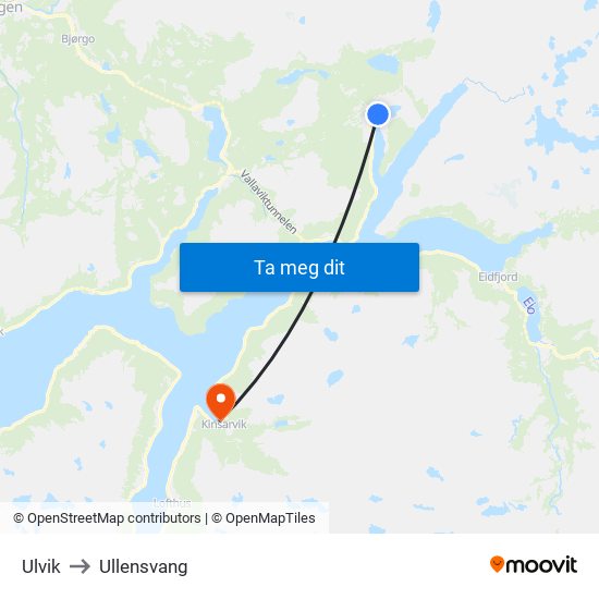 Ulvik to Ullensvang map