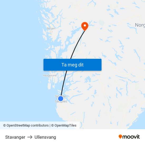 Stavanger to Ullensvang map