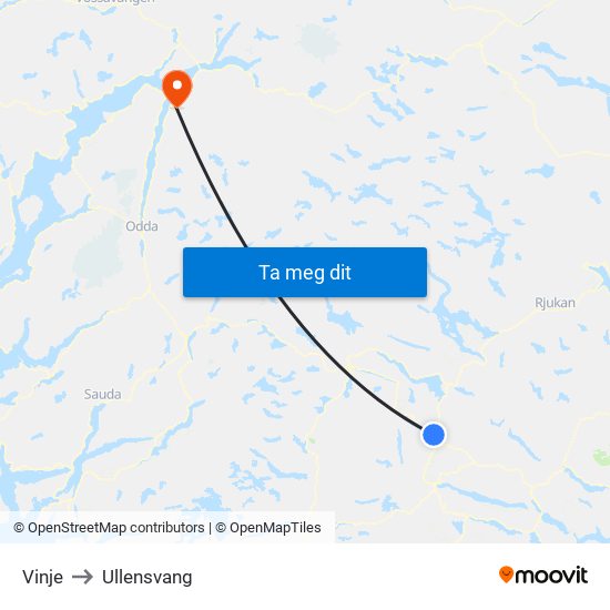 Vinje to Ullensvang map