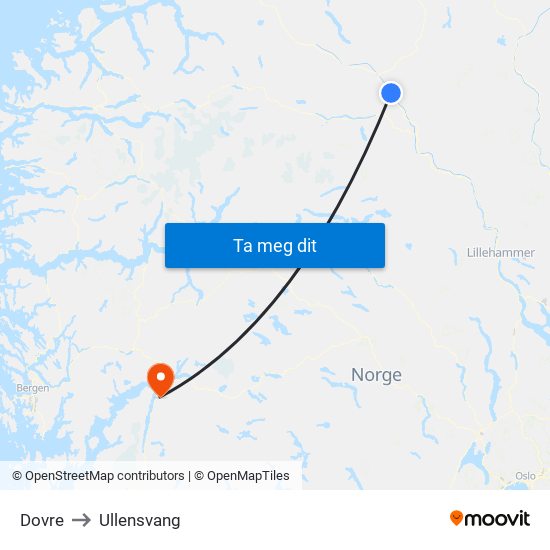 Dovre to Ullensvang map