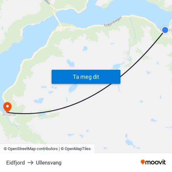 Eidfjord to Ullensvang map