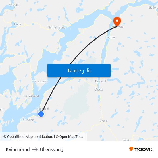 Kvinnherad to Ullensvang map