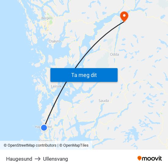 Haugesund to Ullensvang map