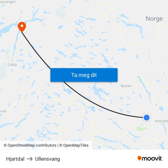 Hjartdal to Ullensvang map