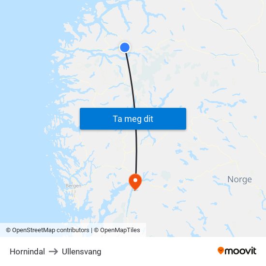 Hornindal to Ullensvang map