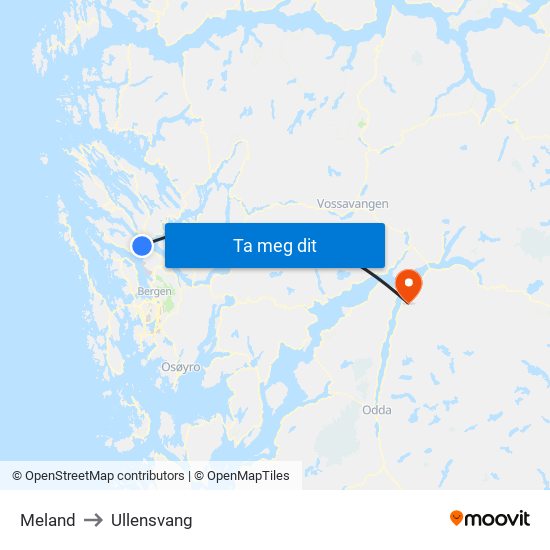 Meland to Ullensvang map