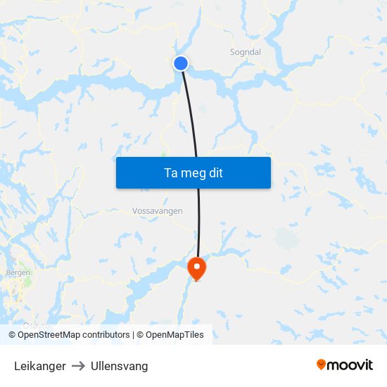 Leikanger to Ullensvang map