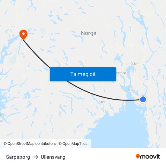 Sarpsborg to Ullensvang map