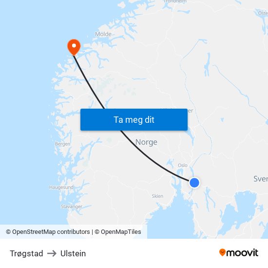 Trøgstad to Ulstein map