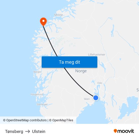 Tønsberg to Ulstein map