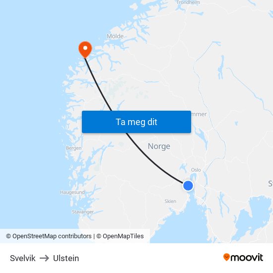 Svelvik to Ulstein map