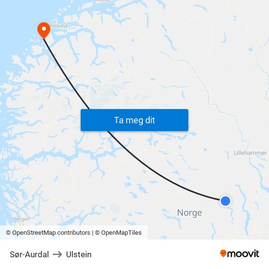 Sør-Aurdal to Ulstein map