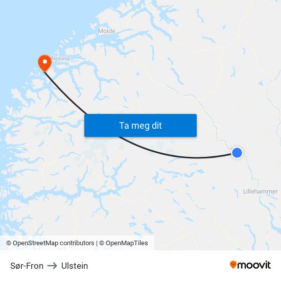 Sør-Fron to Ulstein map