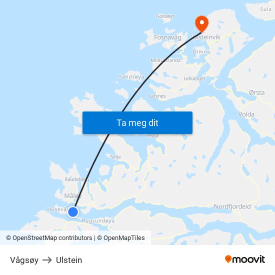 Vågsøy to Ulstein map