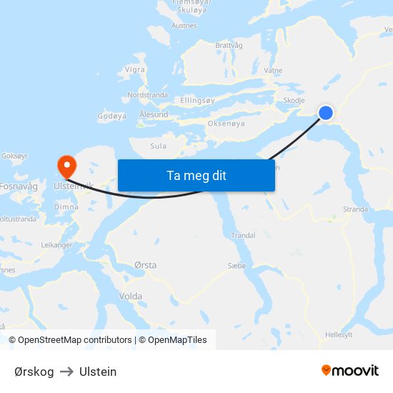 Ørskog to Ulstein map