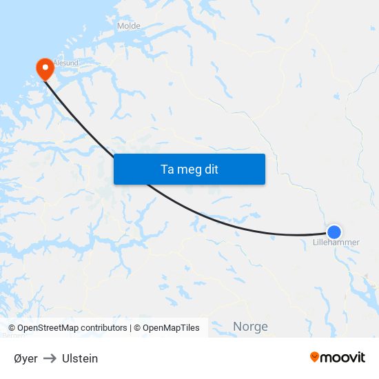 Øyer to Ulstein map