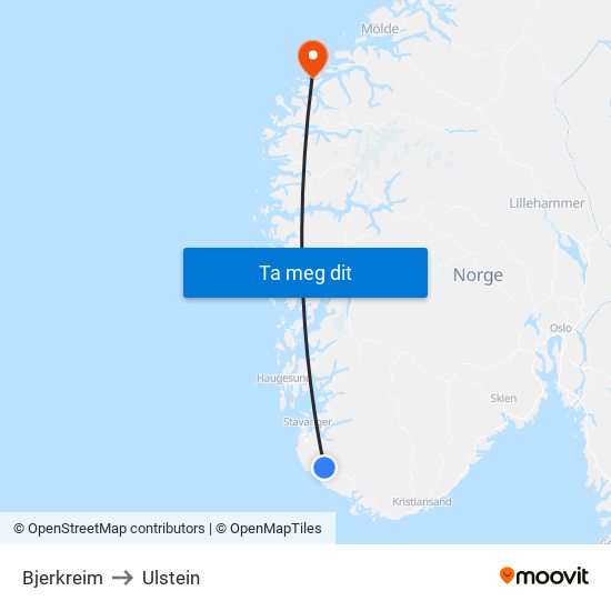 Bjerkreim to Ulstein map