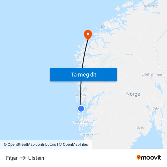 Fitjar to Ulstein map