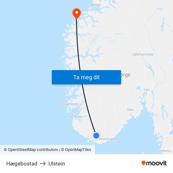 Hægebostad to Ulstein map