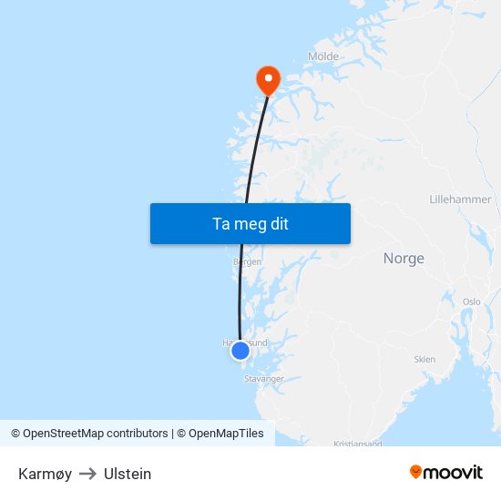 Karmøy to Ulstein map