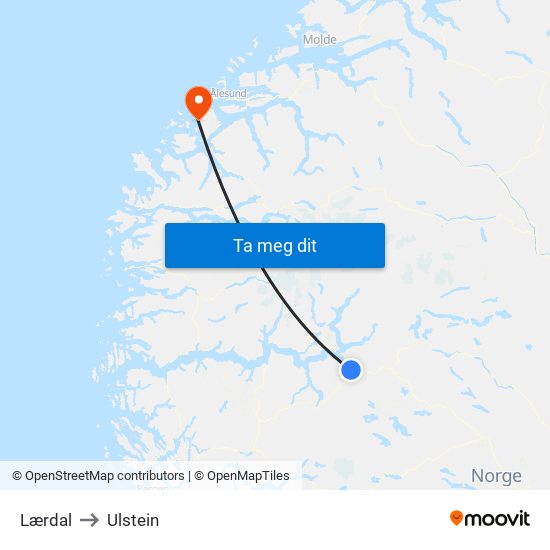 Lærdal to Ulstein map