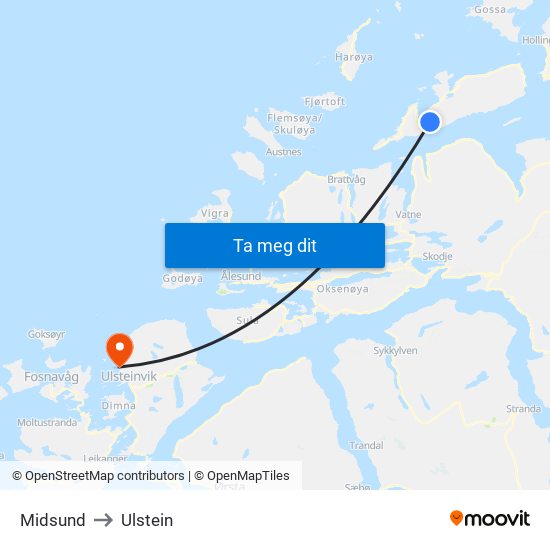 Midsund to Ulstein map