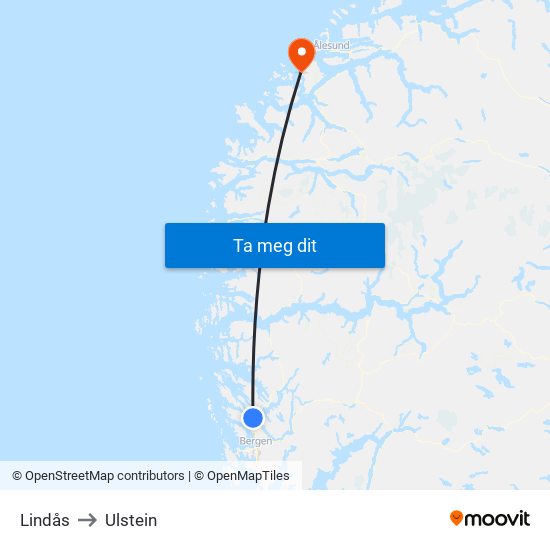 Lindås to Ulstein map