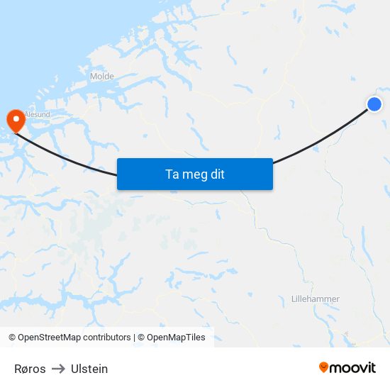 Røros to Ulstein map