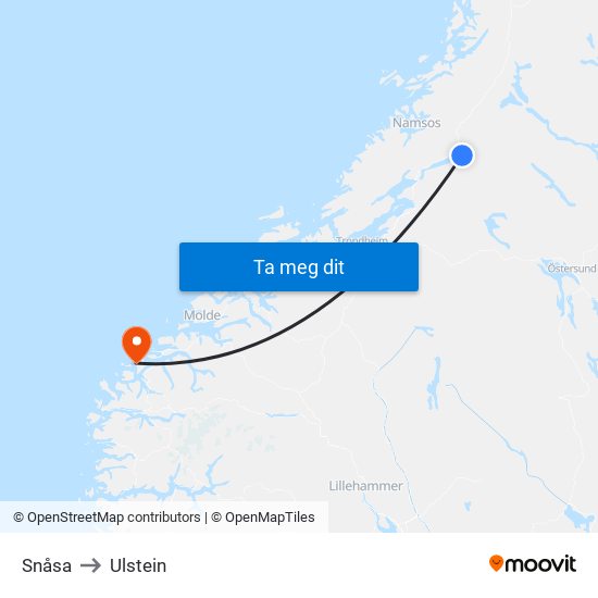 Snåsa to Ulstein map