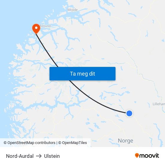 Nord-Aurdal to Ulstein map