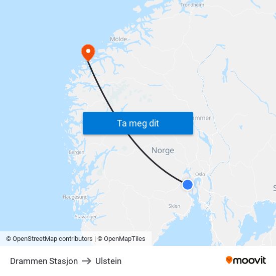 Drammen Stasjon to Ulstein map