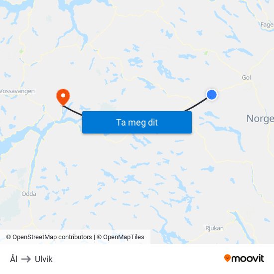 Ål to Ulvik map