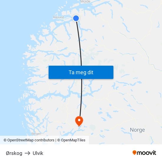 Ørskog to Ulvik map