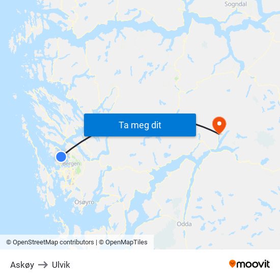 Askøy to Ulvik map