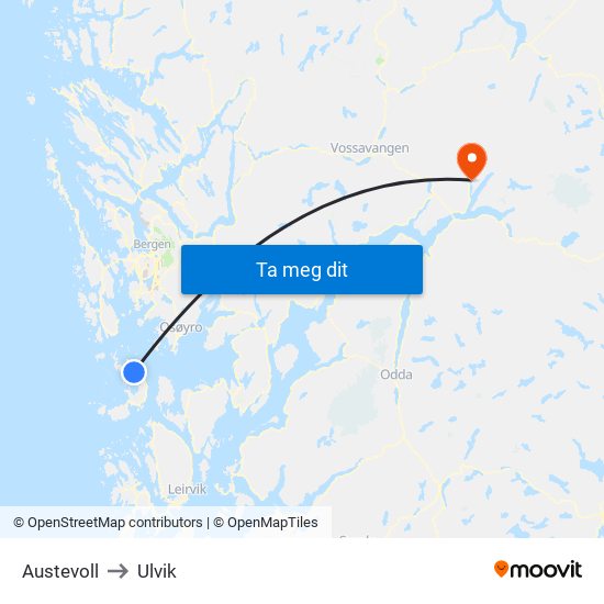 Austevoll to Ulvik map