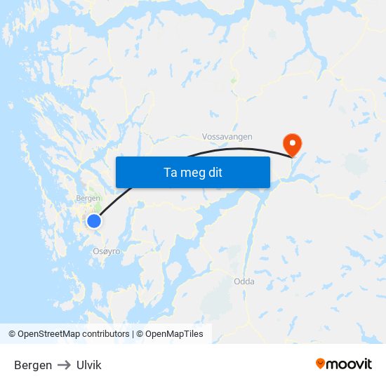 Bergen to Ulvik map