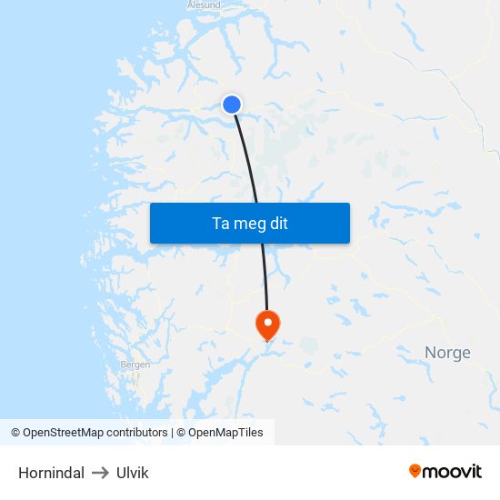 Hornindal to Ulvik map