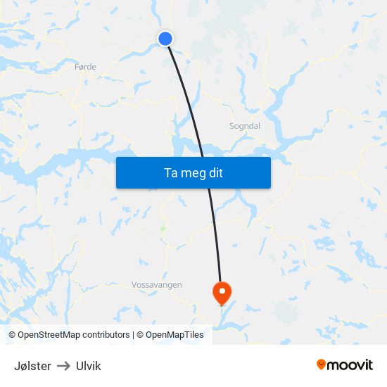 Jølster to Ulvik map