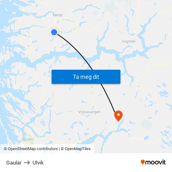 Gaular to Ulvik map