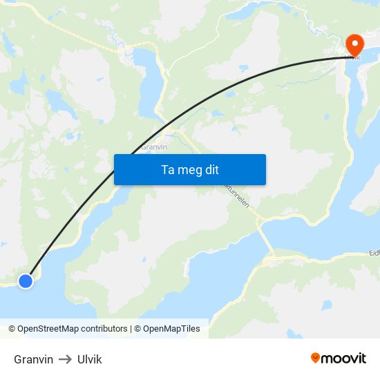 Granvin to Ulvik map