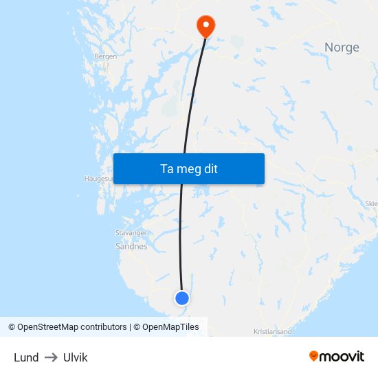 Lund to Ulvik map